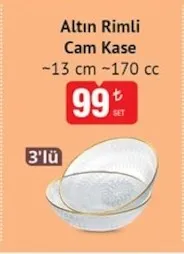 Altın Rimli Cam Kase ~13 Cm ~170 Cc