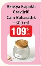 Akasya Kapaklı Gravürlü Cam Baharatlık ~300 Ml