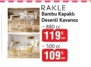 Rakle Bambu Kapaklı Desenli Kavanoz ~880 Cc