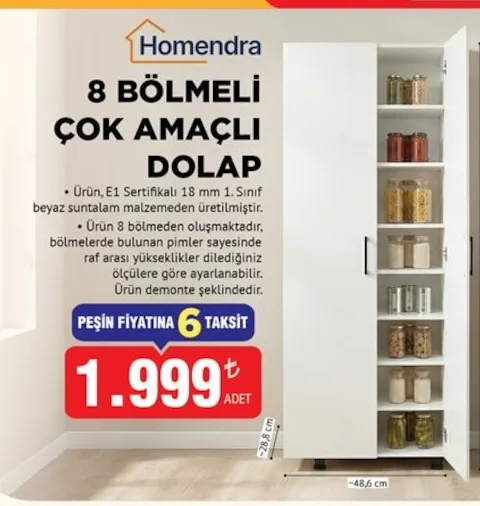 Homendra 8 Bölmeli Çok Amaçlı Dolap