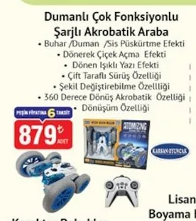 Dumanlı Çok Fonksiyonlu Şarjlı Akrobatik Araba