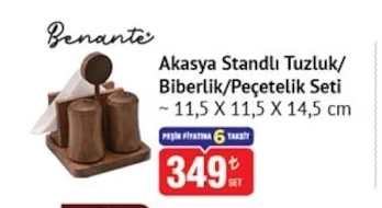 Benante Akasya Standlı Tuzluk/Biberlik/Peçetelik Seti ~11,5 X 11,5 X 14,5 Cm