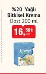 Dost %20 Yağlı Bitkisel Krema 200 Ml