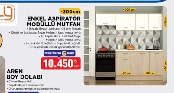 Enkel Aspiratör Modüllü Mutfak