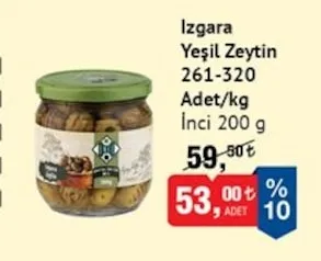 Izgara Yeşil Zeytin 261-320 Adet/Kg İnci 200 G