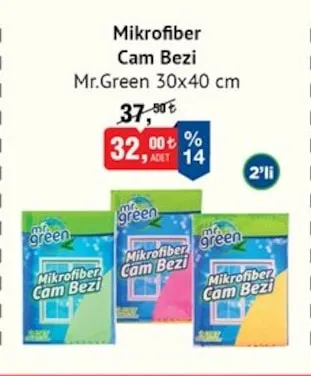 Mikrofiber Cam Bezi Mr.Green 30X40 Cm