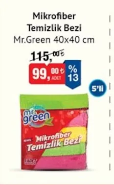 Mikrofiber Temizlik Bezi Mr.Green 40X40 Cm