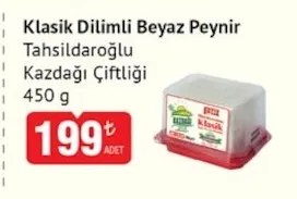 Klasik Dilimli Beyaz Peynir Tahsildaroğlu Kazdağı Çiftliği 450 G