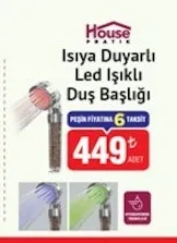House Pratik Isıya Duyarlı Led Işıklı Duş Başlığı