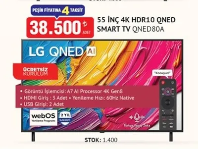 Lg 55 İnç 4K Hdr10 Qned Smart Tv Qned80A