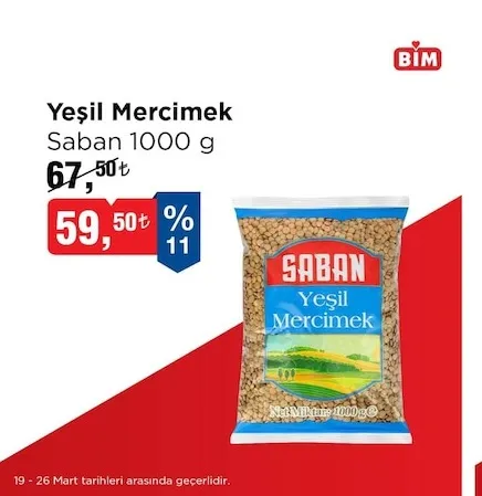 Yeşil Mercimek Saban 1000 G