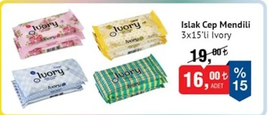 Islak Cep Mendili 3X15'Li Ivory