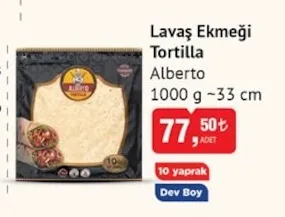 Lavaş Ekmeği Tortilla Alberto 1000 G ~33 Cm