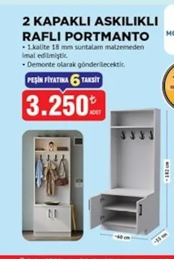 2 Kapaklı Askılıklı Raflı Portmanto