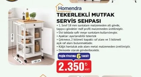 Homend Tekerlekli Mutfak Servis Sehpası