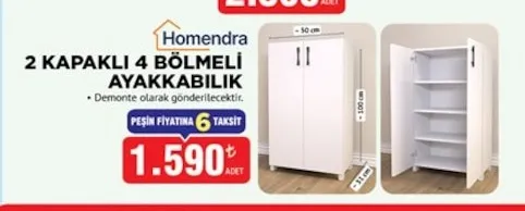 Homendera 2 Kapaklı 4 Bölmeli Ayakkabılık