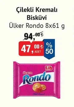 Çilekli Kremalı Bisküvi Ülker Rondo 8X61 G