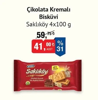 Saklıköy Çikolata Kremalı Bisküvi 4X100 G