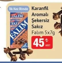 Falım Karanfil Aromalı Şekersiz Sakız Falım 5X7G