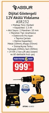 Assur Dijital Göstergeli 12V Akülü Vidalama Asr232