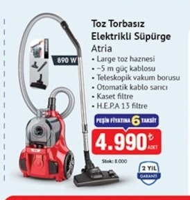 Toz Torbasız Elektrikli Süpürge Atria