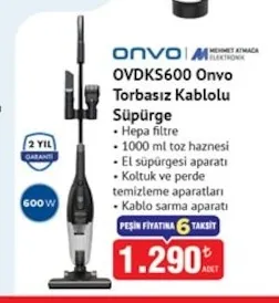 Ovdks600 Onvo Torbasız Kablolu Süpürge