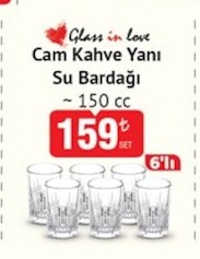 Glass In Love Cam Kahve Yanı Su Bardağı