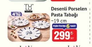 Tulu Desenli Porselen Pasta Tabağı