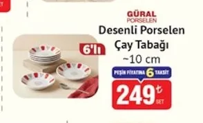 Güral Porselen Desenli Porselen Çay Tabağı ~10 Cm 6'Lı
