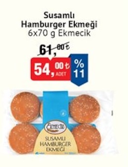 Susamlı Hamburger Ekmeği 6X70 G Ekmecik