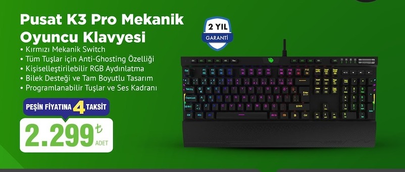 Pusat K3 Pro Mekanik Oyuncu Klavyesi