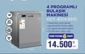 Key 4 Programlı Bulaşık Makinesi