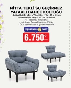 Nitta Tekli Su Geçirmez Yataklı Bahçe Koltuğu