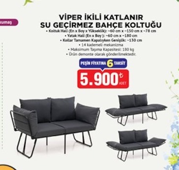 Viper İkili Katlanır Su Geçirmez Bahçe Koltuğu