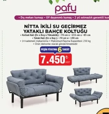 Nıtta İkili Su Geçirmez Yataklı Bahçe Koltuğu