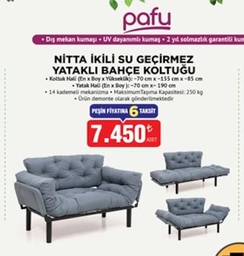 Nıtta İkili Su Geçirmez Yataklı Bahçe Koltuğu