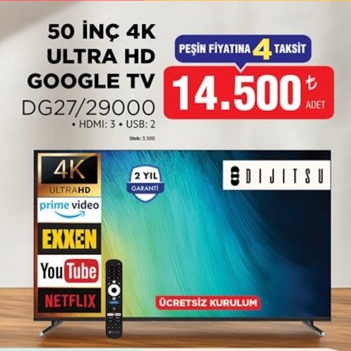 50 İnç 4K Ultra Hd Google Tv Dijitsu