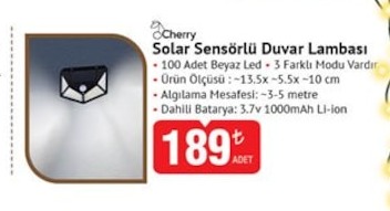 Cherry Solar Sensörlü Duvar Lambası