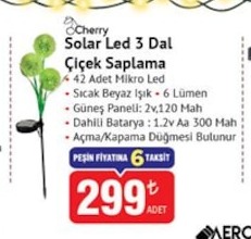 Cherry Solar Led 3 Dal Çiçek Saplama
