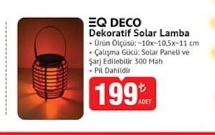 Eq Deco Dekoratif Solar Lamba