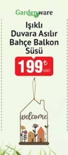 Gardenware Işıklı Duvara Asılır Bahçe Balkon Süsü