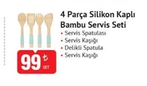 4 Parça Silikon Kaplı Bambu Servis Seti