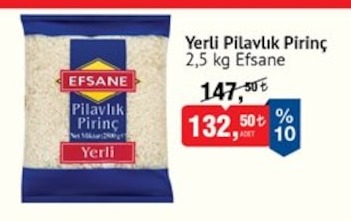 Efsane Yerli Pilavlık Pirinç 2,5 Kg