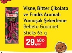 Bebeto Vişne, Bitter Çikolata Ve Fındık Aromalı Yumuşak Şekerleme Bebeto Gourmet Sticks 65 G