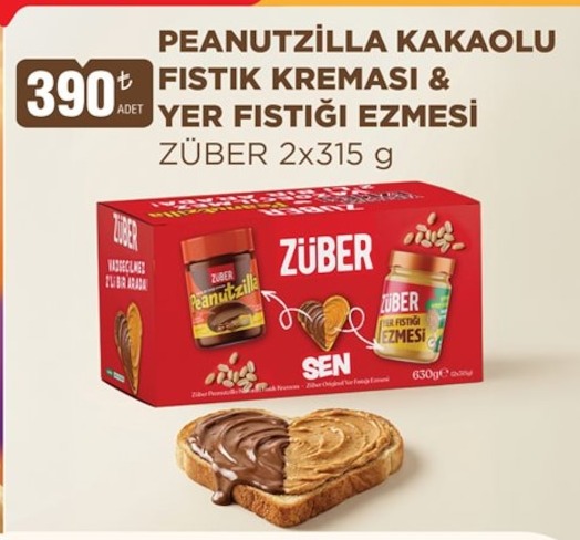 Züber Peanutzilla Kakaolu Fıstık Kreması & Yer Fıstığı Ezmesi 2X315 G