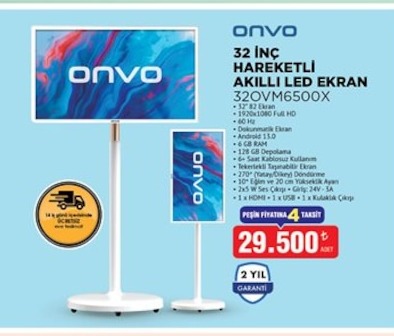Onvo 32 Inç Hareketli Akıllı Led Ekran 32Ovm6500X