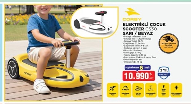 Corby Elektrikli Çocuk Scooter Cs30 Sarı / Beyaz