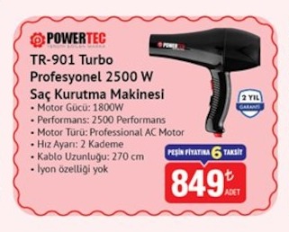 Powertec Tr-901 Turbo Profesyonel 2500 W Saç Kurutma Makinesi