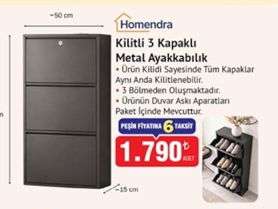 Homendera Kilitli 3 Kapaklı Metal Ayakkabılık