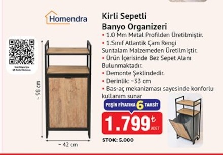 Homendra Kirli Sepetli Banyo Organizeri